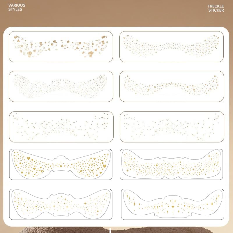 10 PCS Glitter Freckles Face Tattoos - 10 Style Gold Face Glitter Speckles for Festivals, Parties, Raves & Cosplay - Waterproof Sparkling Face Stickers for Makeup - Perfect for Halloween, Music Festivals & Photo Shoots