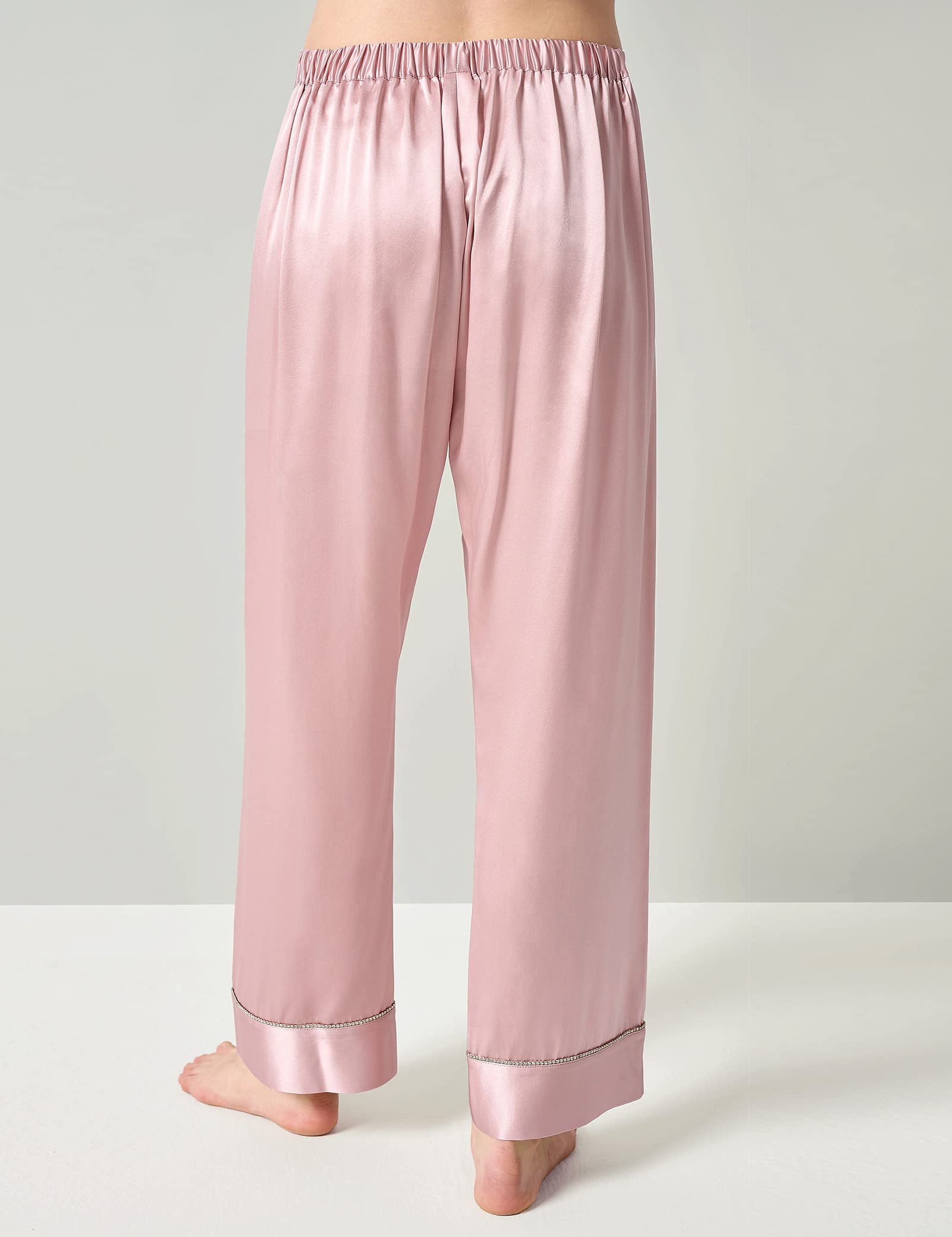 LilySilk Women's 100% Pure Silk Pajama Set with Rhinestone Trim - Long Sleeve Button Down Sleepwear & Loungewear for Luxury Comfort at Home or Travel