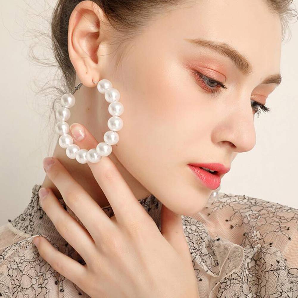 Elegant Pearl Hoop Earrings for Women - 14K Gold Plated Drop Dangle Pearl Earrings | Perfect Gift for Her | Birthday, Anniversary, Wedding & Party Jewelry