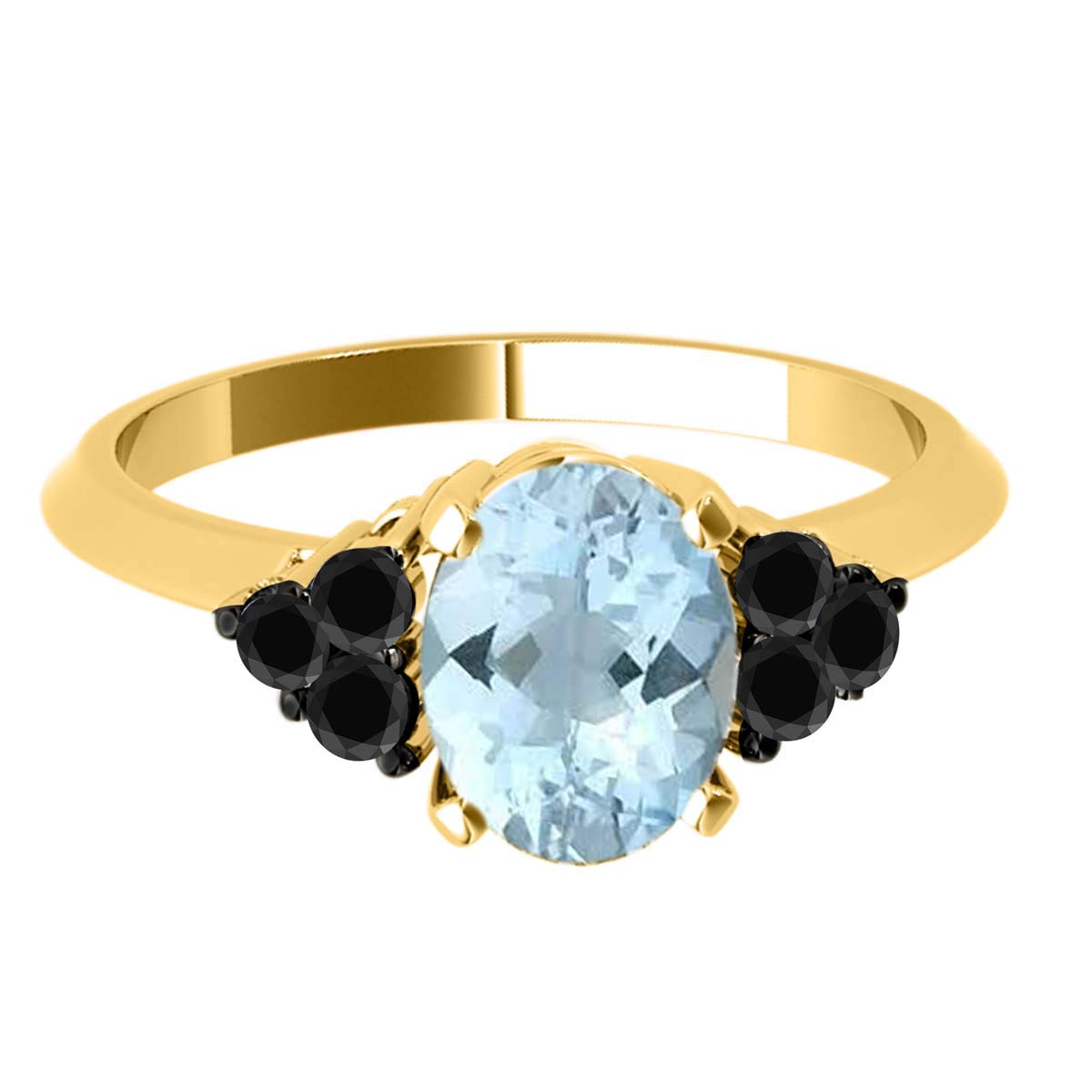 10K Solid Yellow Gold 1.55 Carat Black Diamond & Oval Gemstone Ring for Women - Elegant Wedding, Engagement, Anniversary Gift for Her
