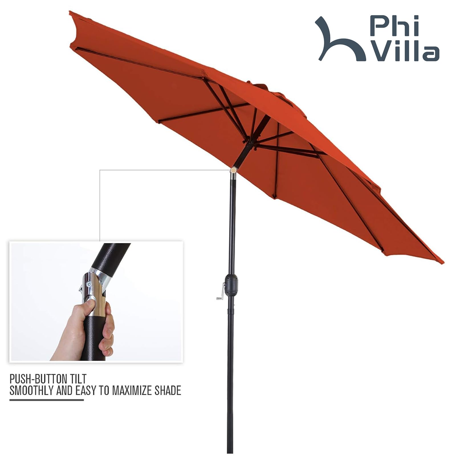 PHI VILLA 4-Piece Outdoor Patio Dining Set with 9ft Umbrella - Adjustable Folding Chairs & 37