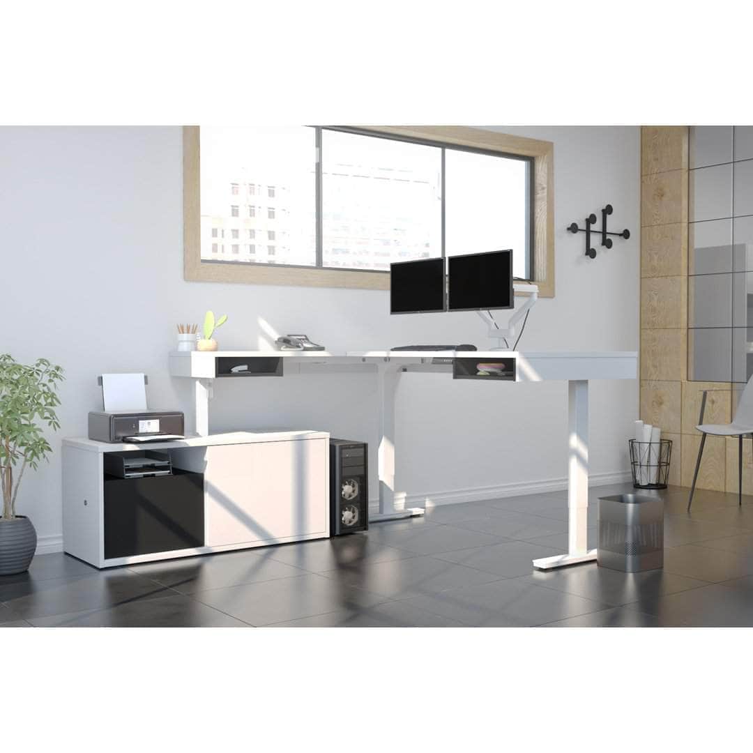 Ergonomic L-Shaped Standing Desk with Built-in Credenza & Dual Monitor Arm - 2 Color Options for Home & Office Workspace