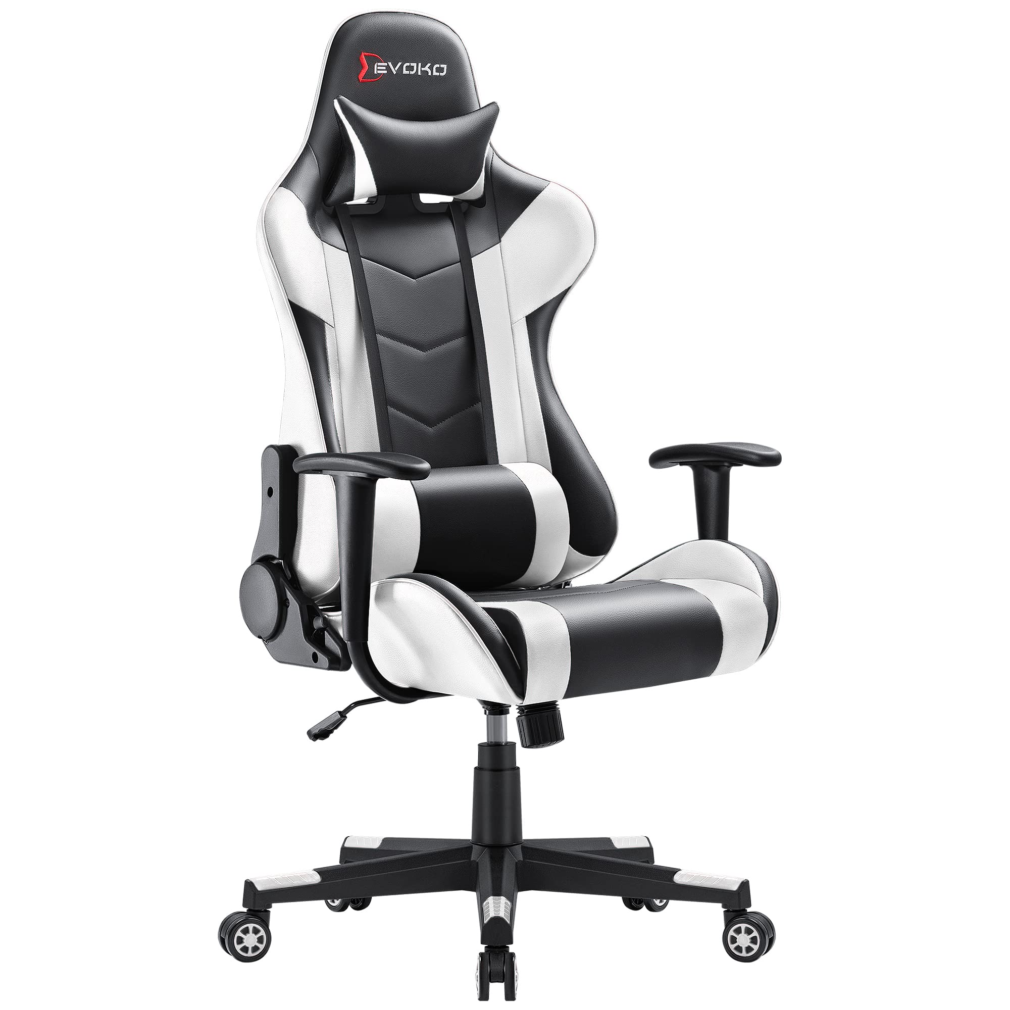 Devoko Ergonomic Gaming Chair - Racing Style Adjustable Height Office Chair with High Back, Headrest & Lumbar Support - Perfect for PC Gaming, Home Office & Executive Workspaces (White)