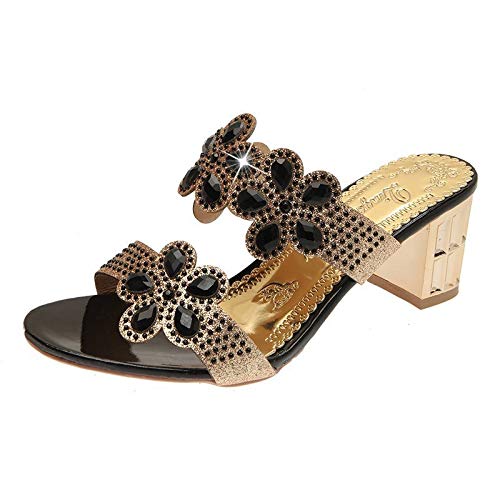 Women's Crystal Floral Heels - Comfortable Slip-On Casual Shoes for Outdoor & Tennis | Fashionable Slippers for Daily Wear, Parties, and Special Occasions
