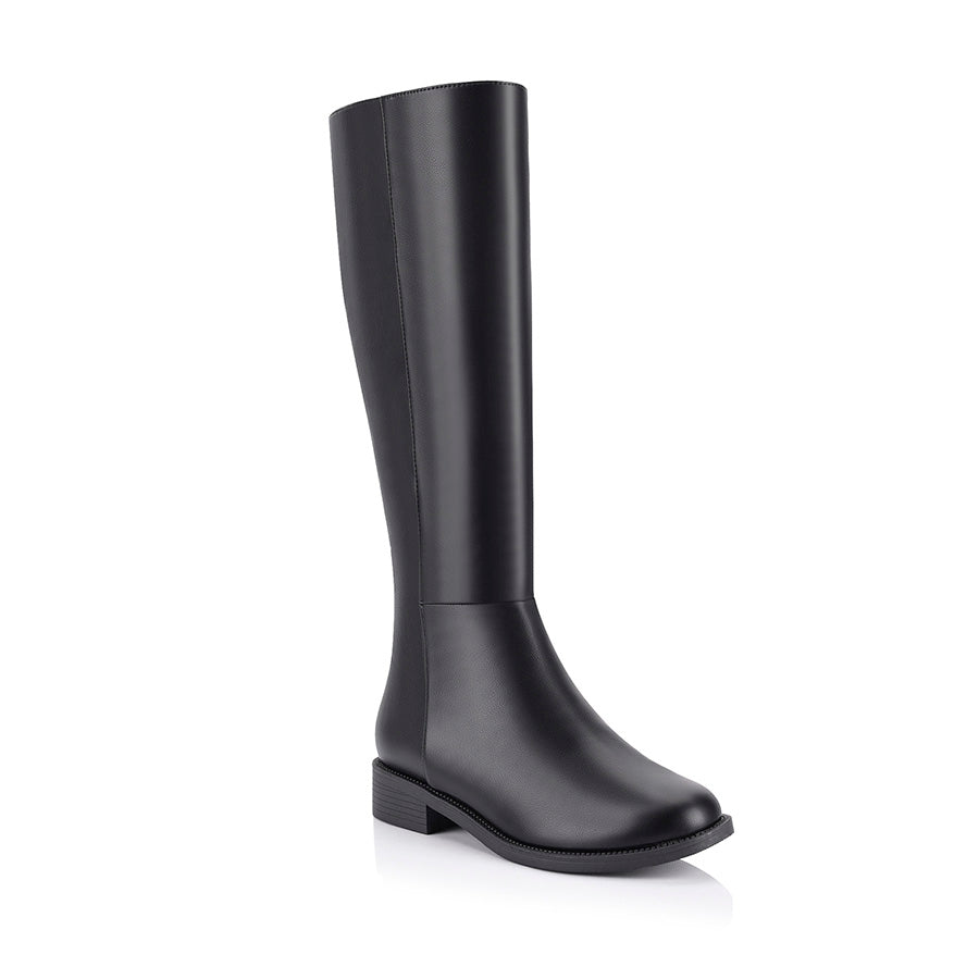 Gabe Flat Knee High Boots for Women - Black Leather Ankle Boots | Comfortable & Stylish Winter Boots for Casual Outfits, Office Wear, and Date Nights