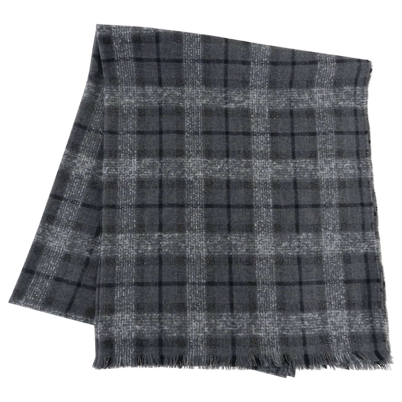 Brunello Cucinelli Charcoal Grey Check Large Rectangular Shawl Scarf - Luxury Cashmere Wrap for Women & Men, Perfect for Winter Fashion, Office, Travel & Gifts