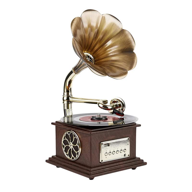 Vintage Mini Gramophone Record Player - Wireless Bluetooth Vinyl Turntable with USB & FM Radio - Perfect Gift for Music Lovers, Home Decor & Retro Enthusiasts - Ideal for Living Rooms, Bedrooms & Vintage-Themed Parties
