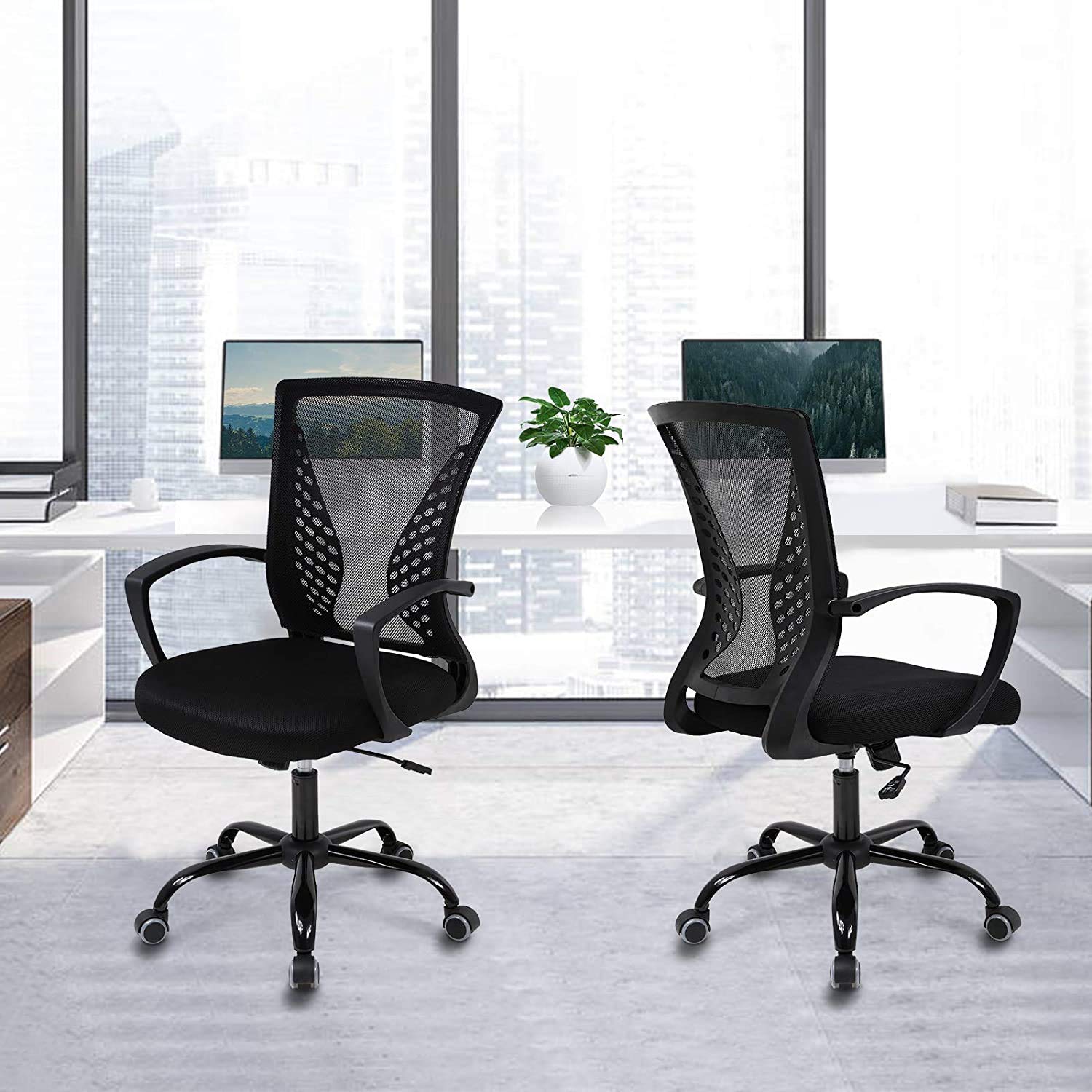 Ergonomic Office Chair - Adjustable Mid Back Mesh Computer Chair with Lumbar Support & Armrests - Modern Rolling Task Chair for Home Office, Study, or Executive Workspace - Black