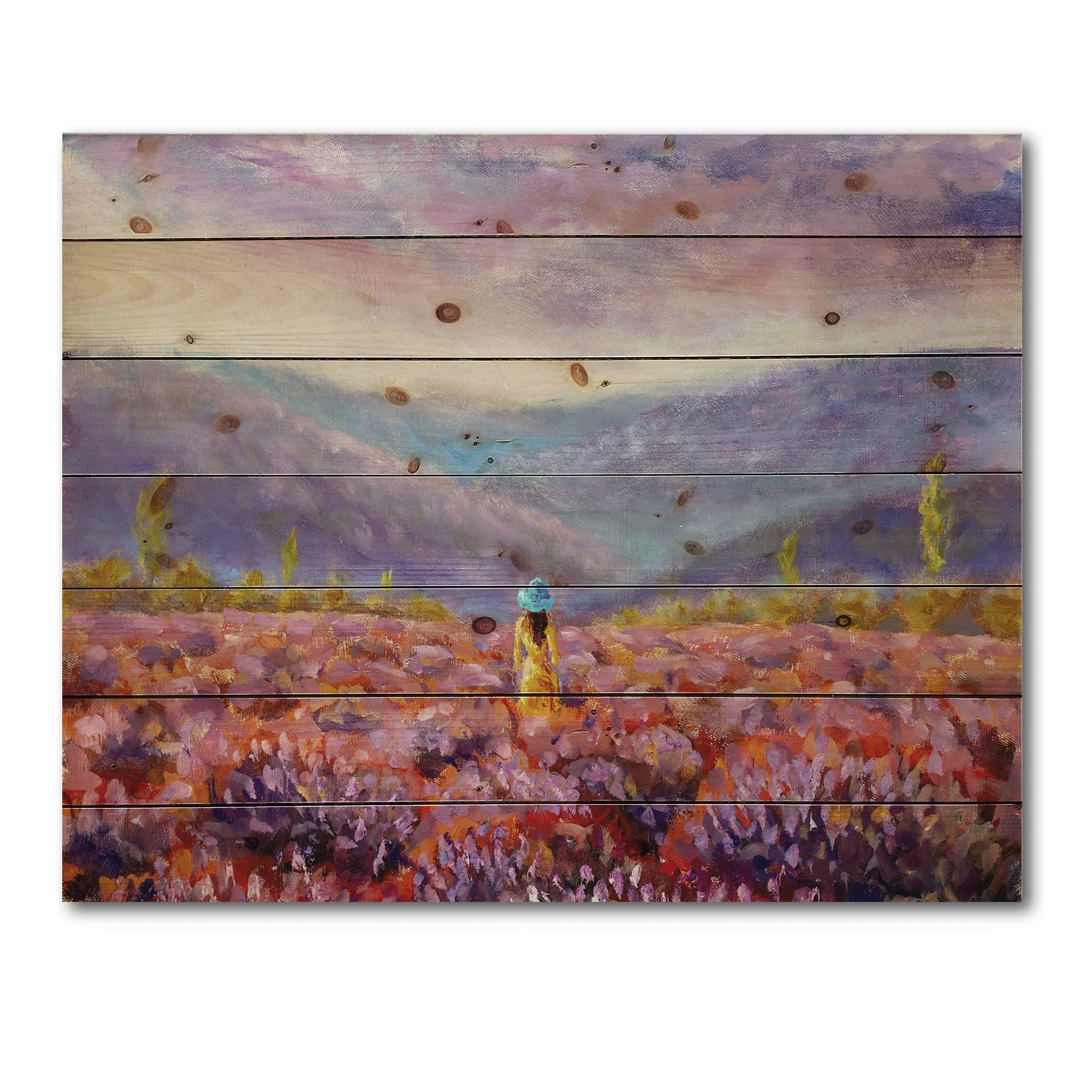 Yellow Dress Woman Wood Wall Art - Traditional Landscape Decor for Living Room