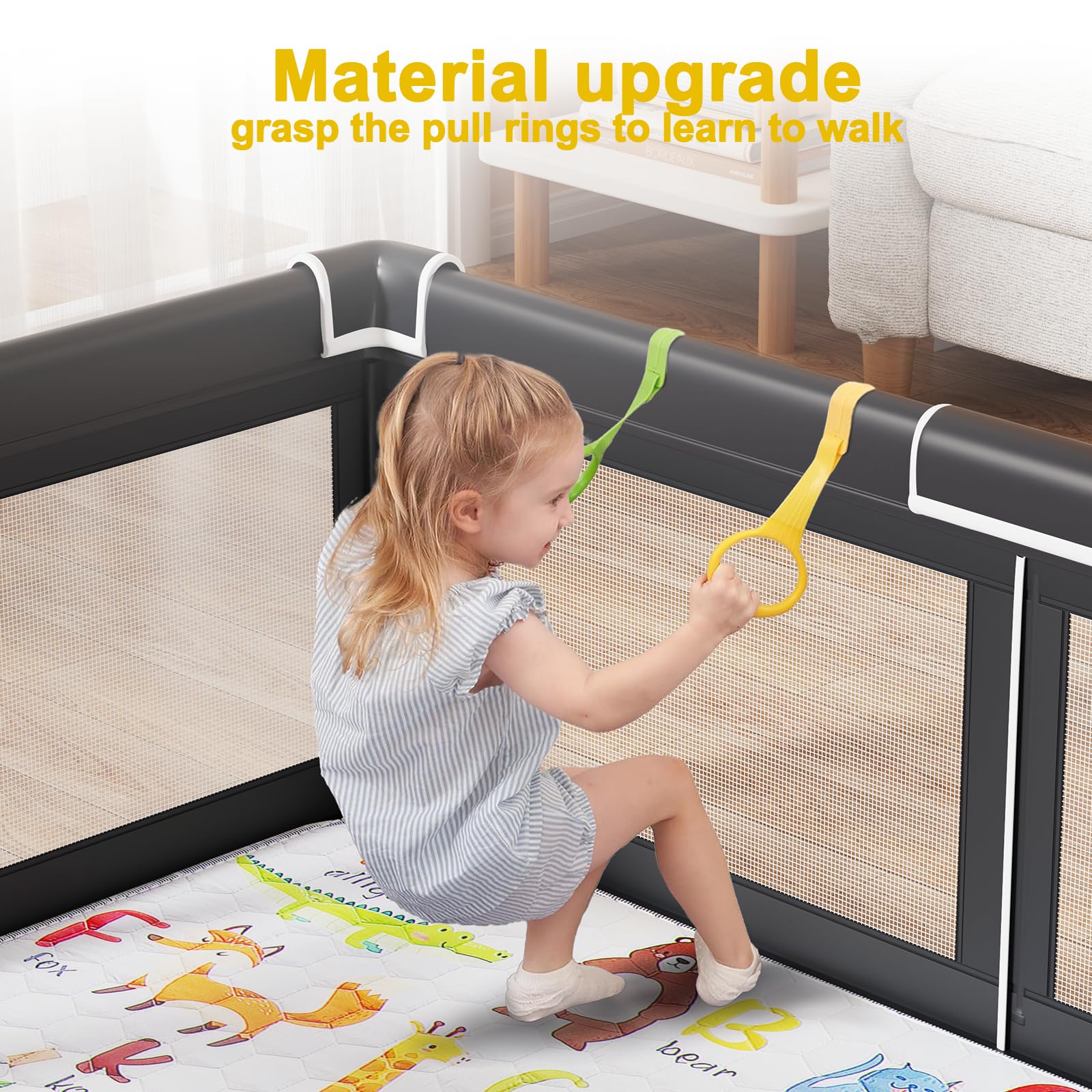 **Extra Large 71x60 Inches Black Baby Playpen with Mat - Safe Indoor & Outdoor Activity Center for Babies & Toddlers, Play Yard with Gate Prints - Perfect for Home, Daycare & Travel**
