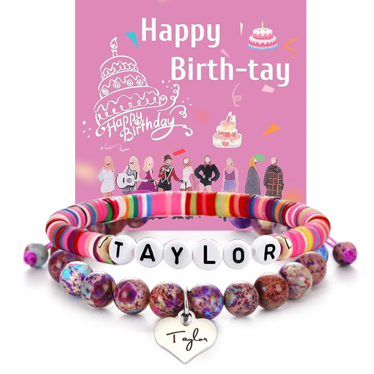 Taylor Swift Inspired Pink Bracelet Set - Birthday Gift for Girls, Women, Sisters with Card & Gift Box | Perfect for Swiftie Parties, Concert Outfits & Friendship Gifts