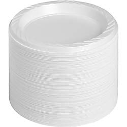 Genuine Joe GJO10327 6-Inch White Plastic Plates - 125 Pack, Reusable & Disposable Dinner Plates for Hot & Cold Food - Perfect for Parties, Picnics, BBQs, and Everyday Use