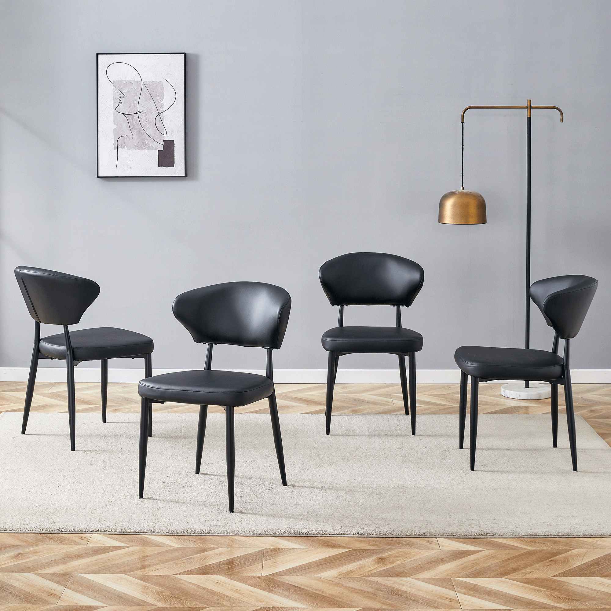 Black & White Minimalist Ergonomic Dining Chairs - Set of 4 with Curved Backrest for Comfort - Modern Home & Office Seating Solution - Perfect for Dining Rooms, Kitchens, and Small Spaces