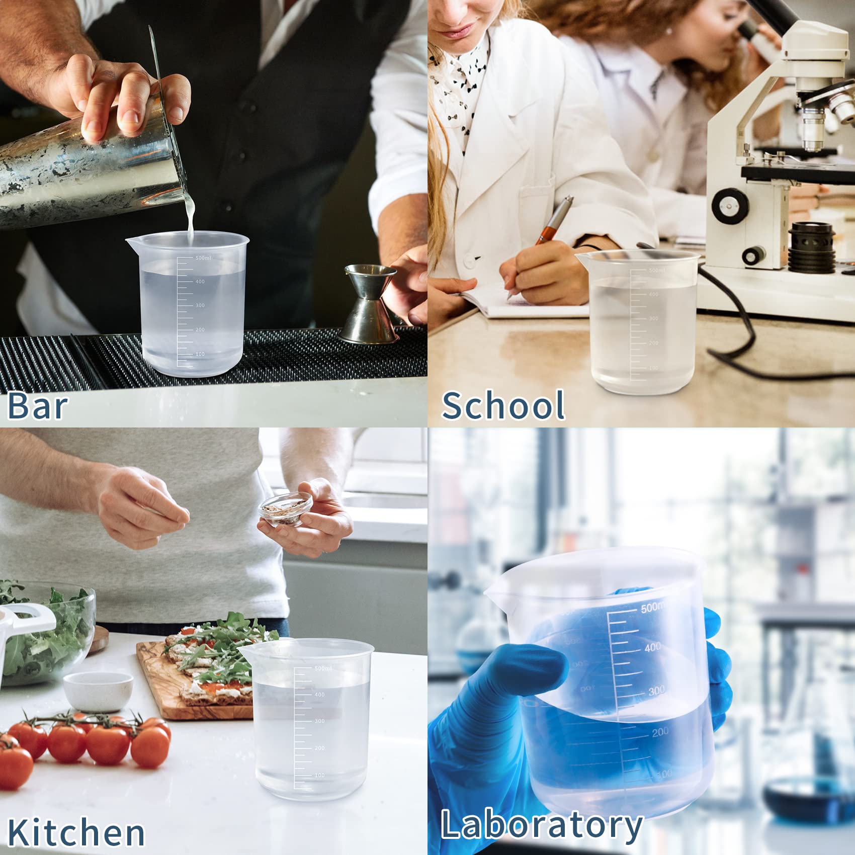 Annhua 6-Piece Plastic Measuring Cups Set - Durable Resin Mixing Cups & Lab Beakers (25ML, 50ML, 100ML, 200ML, 300ML, 500ML) for Baking, Cooking, Science Experiments & DIY Crafts