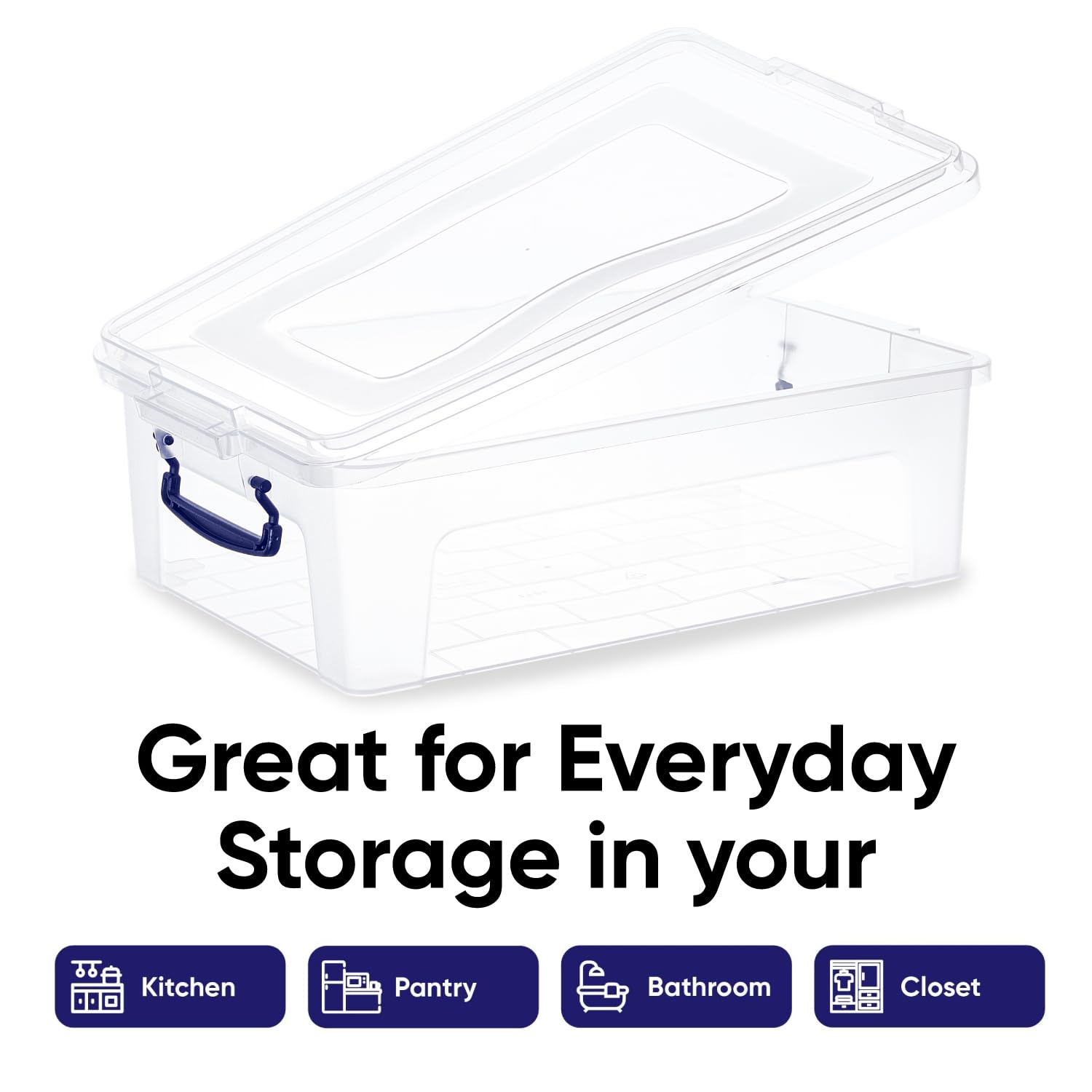 Clear Plastic Storage Boxes with Lids - 12 Pack 22 Quart Stackable BPA-Free Organizing Bins for Home, Office, School & Dorm - Perfect for Closet Organization, Toy Storage & Pantry Containers