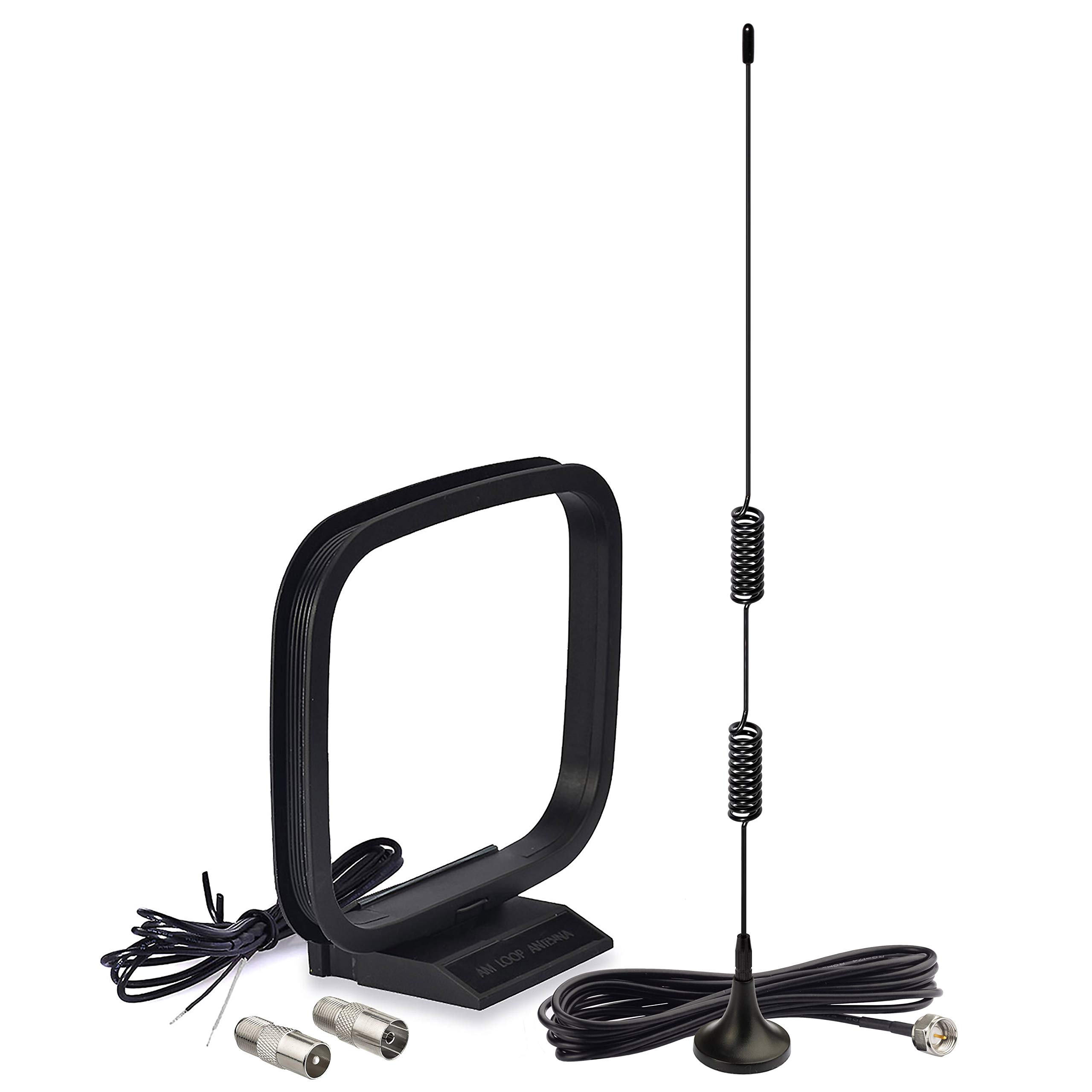 Bingfu Magnetic Base FM Radio Antenna & AM Loop Antenna for Home Stereo Receivers - Compatible with Pioneer, Onkyo, Yamaha, Marantz - HD Digital Radio Reception for Indoor AV Audio Video Home Theater Systems (Perfect for Basement, Garage or Weak Signal Areas)