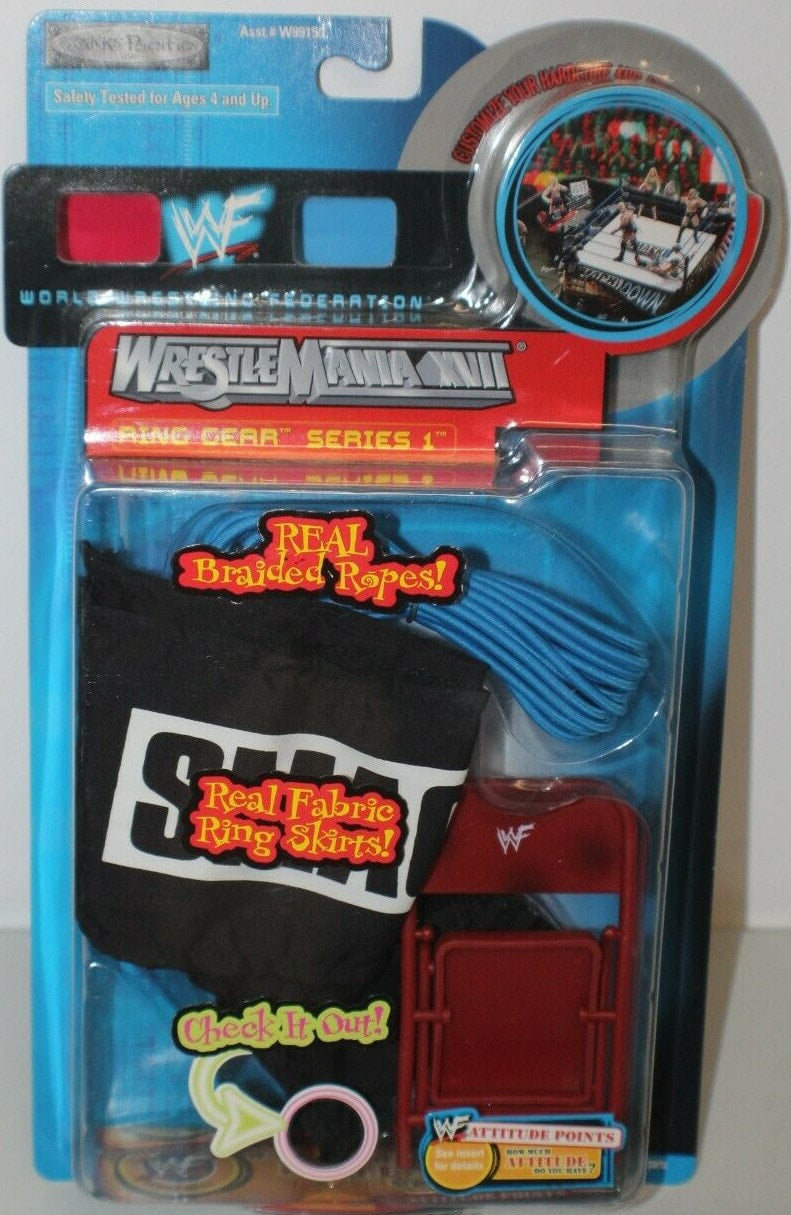 2000 WWF Jakks Pacific Ring Gear Series 1 Smackdown Wrestling Set with Real Braided Ropes & Fabric Ring Skirts - Perfect for Wrestling Fans & Collectors