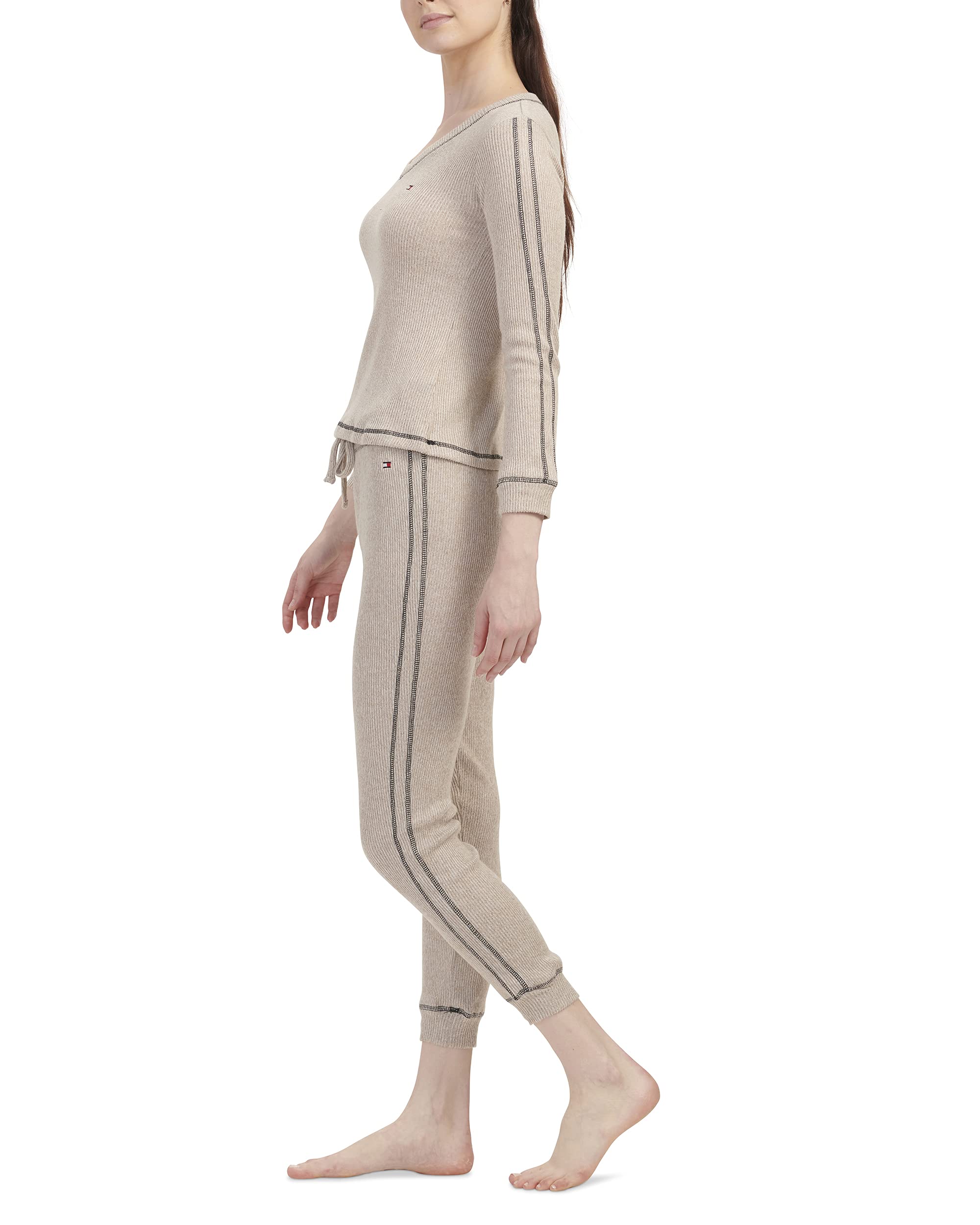 Tommy Hilfiger Women's Waffle-Knit Long Sleeve Jogger Pajama Set - Cozy Loungewear for Relaxing at Home & Sleepwear Comfort