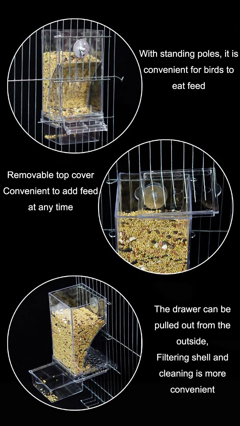 Automatic No-Mess Bird Feeder - Hanging Bird Cage Accessories for Parakeets, Canaries, Cockatiels & Finches - Perfect for Outdoor & Indoor Bird Watching