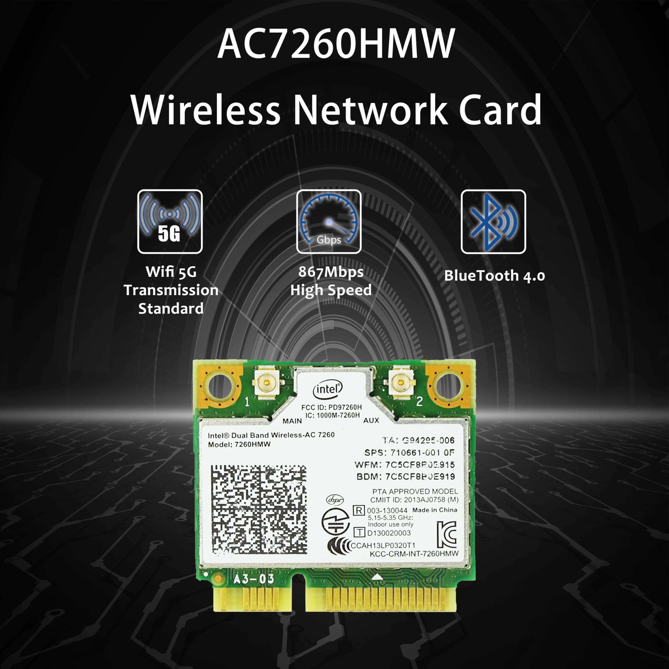 Intel Dual Band Wireless-AC 7260HMW WiFi Card | Mini PCIe Network Adapter | Bluetooth 4.2 | 802.11ac | 2x2 MIMO | Compatible with Windows 10/8/7 | Perfect for Gaming, Streaming & Home Office Use