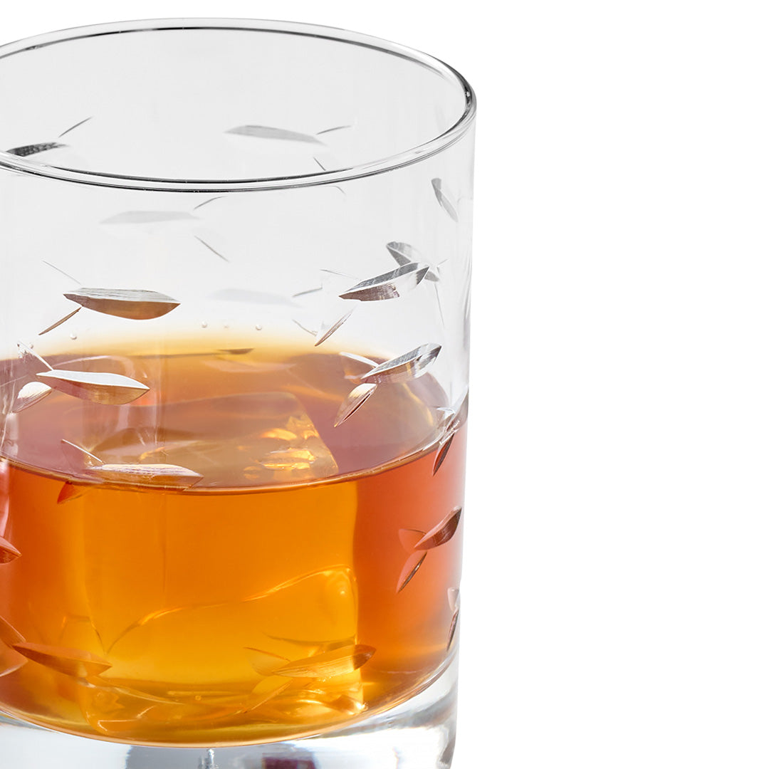 Premium School of Fish Double Old Fashioned Glasses Set of 4 - Elegant Whiskey & Cocktail Drinking Glasses for Home Bar, Dinner Parties & Gifts