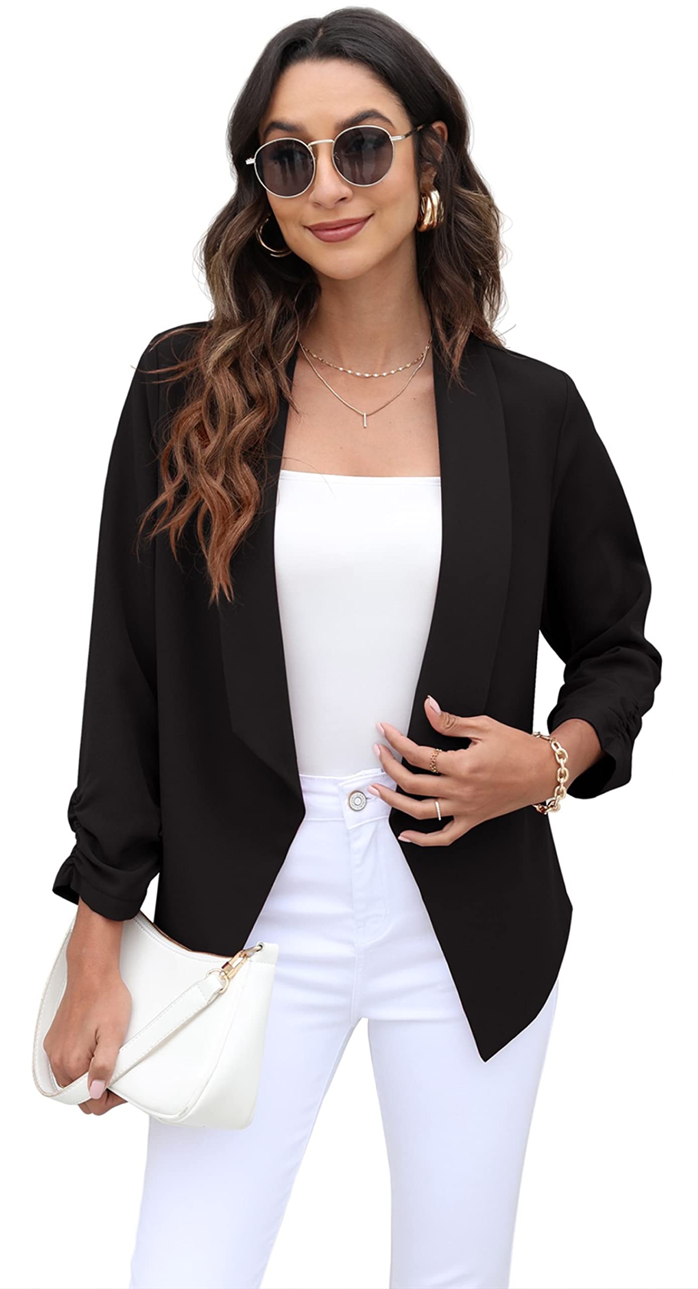 GRECERELLE Women's Cropped Blazer Jacket - Office & Casual Wear