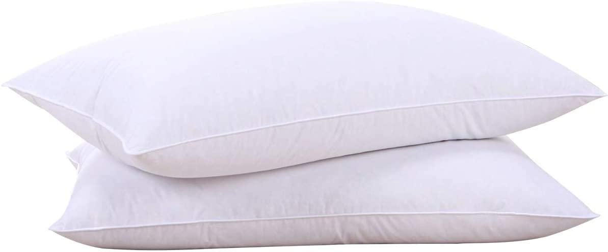 Puredown® 100% Goose Feather & Down Pillows Set of 2 - King Size White with Soft Cotton Cover for Bed, Hotel & Home Use - Luxury Sleeping Pillows for Side, Back & Stomach Sleepers
