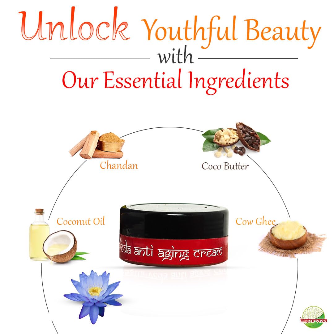 Kasturveda Anti-Aging Face Cream for Women & Men - 25g Hydrating Moisturizer with Natural Ingredients | Reduces Wrinkles & Fine Lines | Perfect for Daily Skincare Routine & Night Care