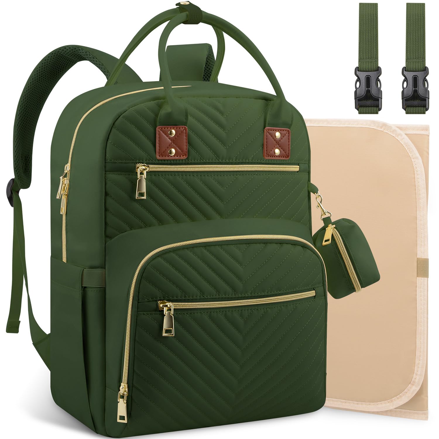 Baby Diaper Backpack - Large Capacity Travel Diaper Bag for Boys & Girls - Waterproof Baby Changing Bag with Multiple Pockets - Perfect for Daycare, Outings & Travel (Army Green)
