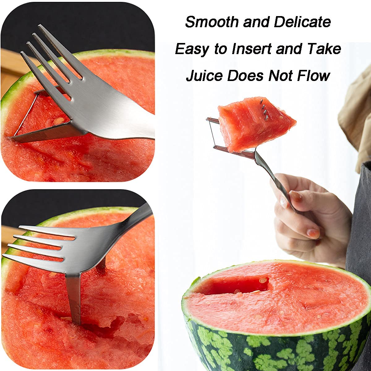 2-Pack Stainless Steel Watermelon Slicer & Fork - 2-in-1 Fruit Cutting Tool for Easy Slicing - Perfect for Summer BBQs, Family Parties, Camping & Outdoor Picnics