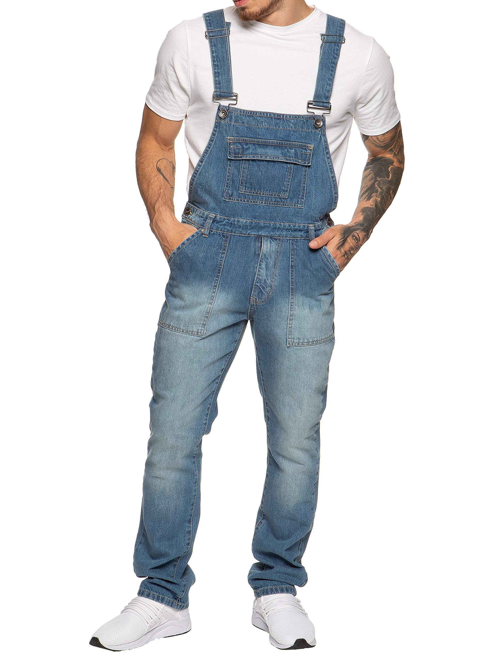 ENZO Men's Denim Overalls - Blue & Black Workwear Dungarees, Casual Jeans for Men (Waist Sizes 30-50) | Perfect for Construction, Farming, DIY Projects & Streetwear Fashion