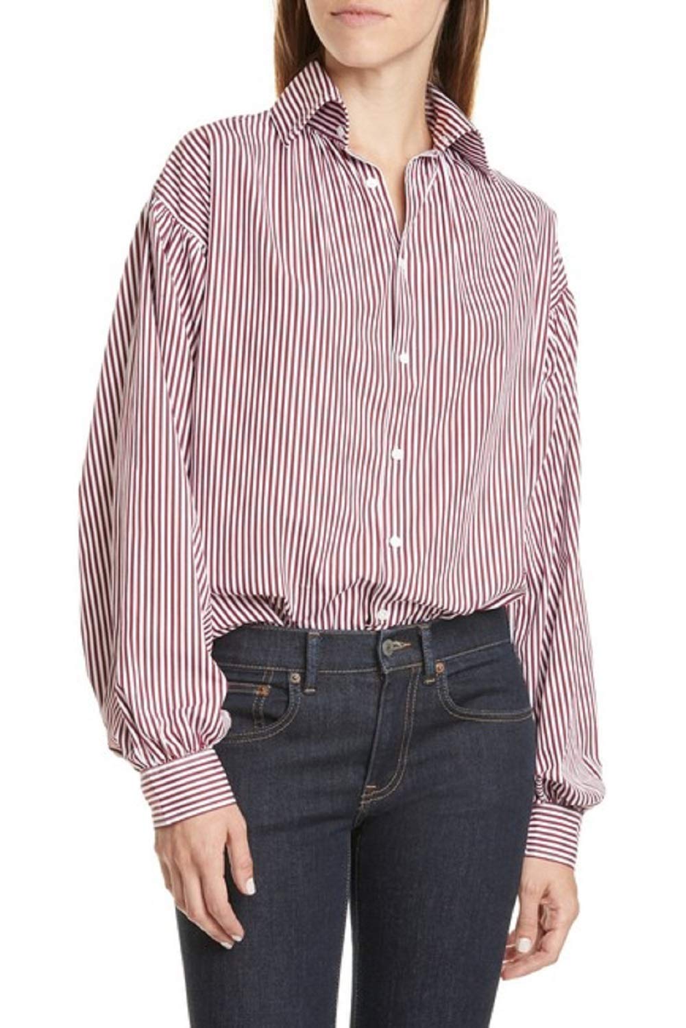 Ralph Lauren Polo Felicity Stripe Long Sleeve Cotton Shirt for Men - Burgundy & White Striped Casual Button Down Shirt - Perfect for Office, Date Night & Weekend Outings