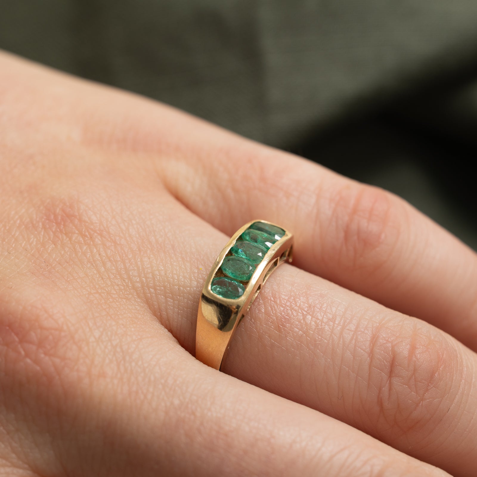 0.75ctw Five Stone Channel Set Emerald Ring - Size 7.25 | Elegant Green Gemstone Jewelry for Women | Perfect for Engagement, Anniversary & Special Occasions