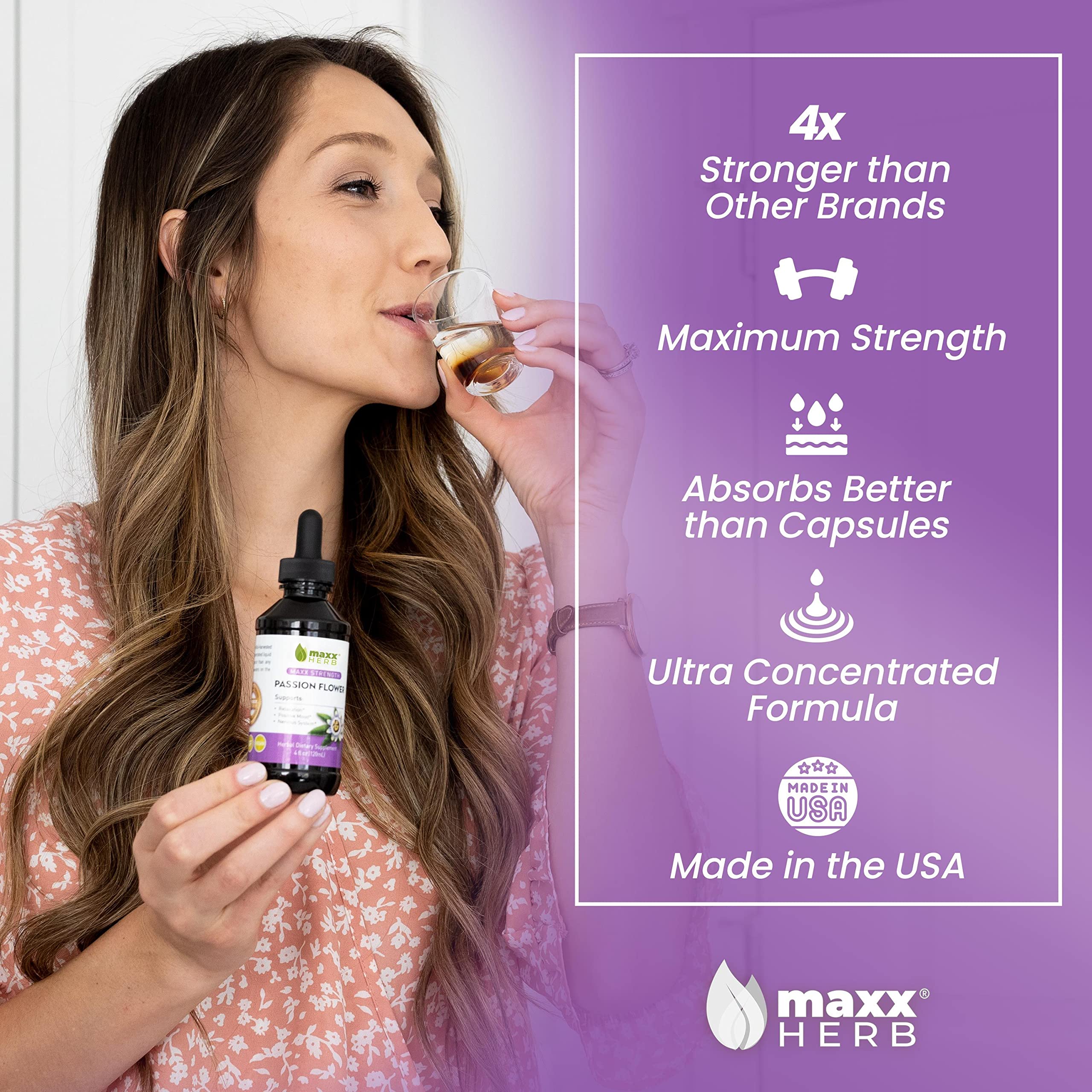 Maxx Herb Passion Flower Extract - Max Strength Liquid for Relaxation & Stress Relief, Alcohol-Free, Better Absorption Than Capsules - 4 Bottles (4 Oz Each, 240 Servings) - Perfect for Anxiety Relief, Sleep Support & Daily Calm