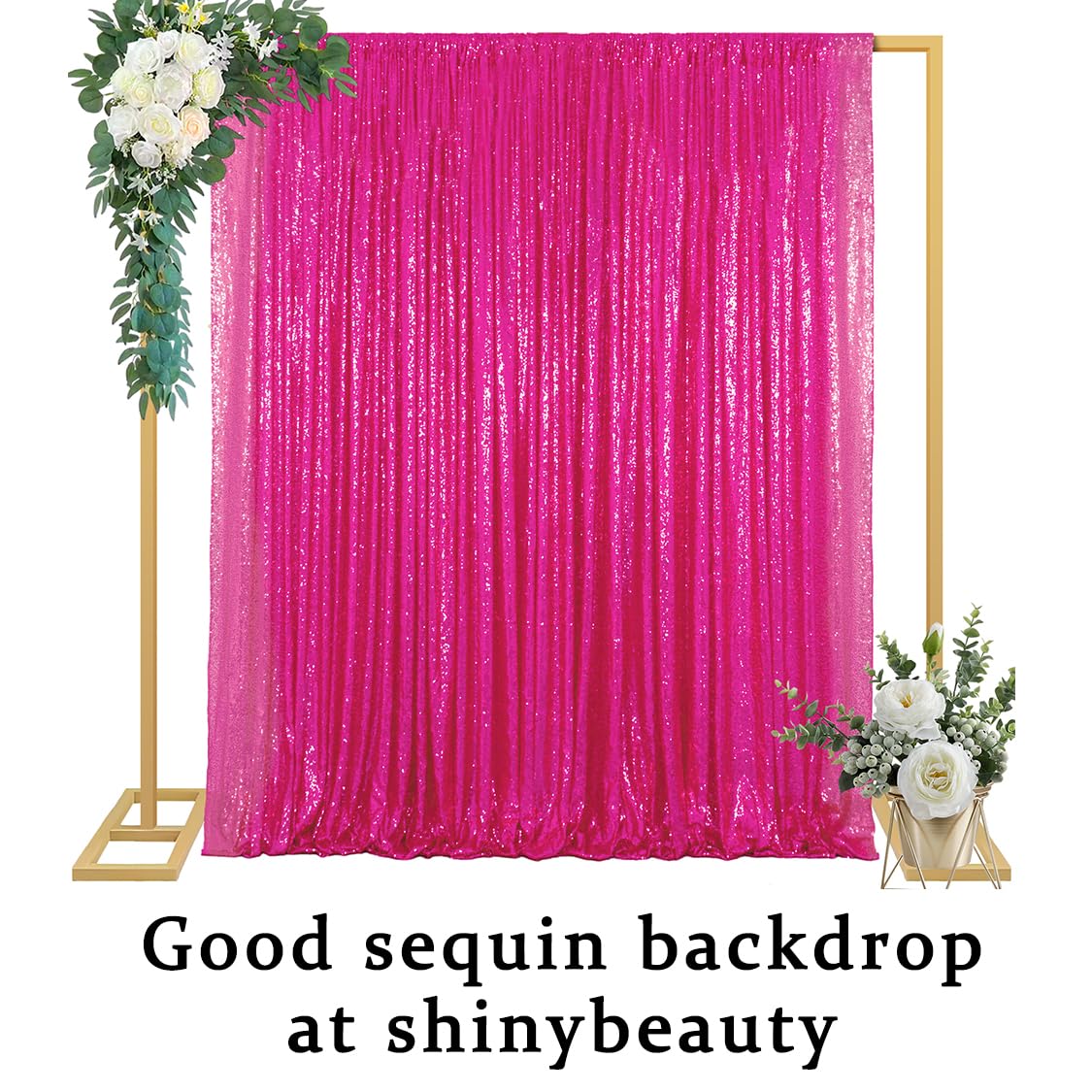 ShinyBeauty 8x10FT Hot Pink Sequin Backdrop Curtains for Photography, Video & Photo Booth | Party, Wedding & Event Decor | Durable Fuchsia Sequin Drapes for Birthday, Bridal Shower & Holiday Celebrations