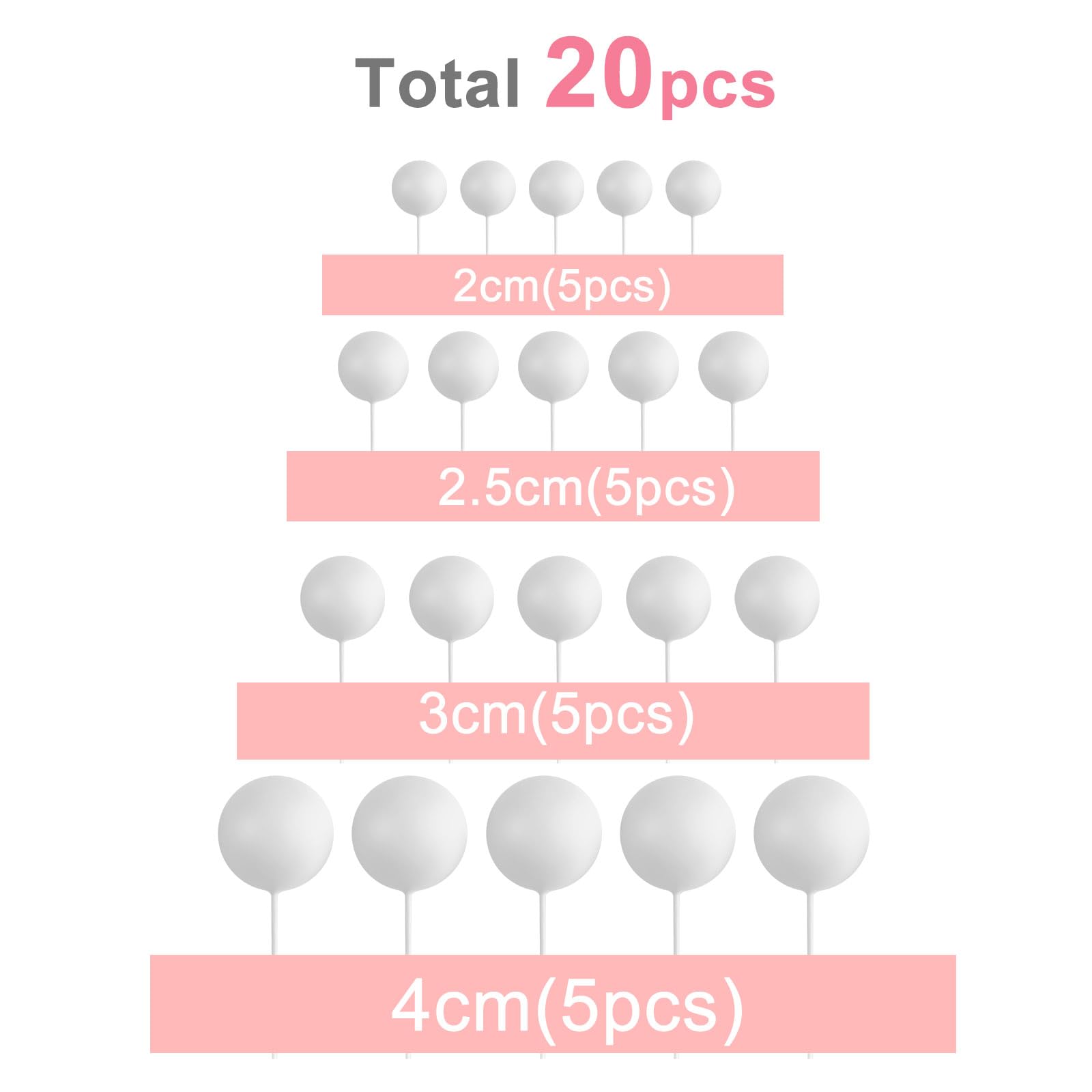20-Piece White Ball Cake Toppers - Mini Balloon Cake Decorations with Sticks for Wedding, Birthday & Party Cakes | Elegant Cake Picks for Dessert Table Decorations