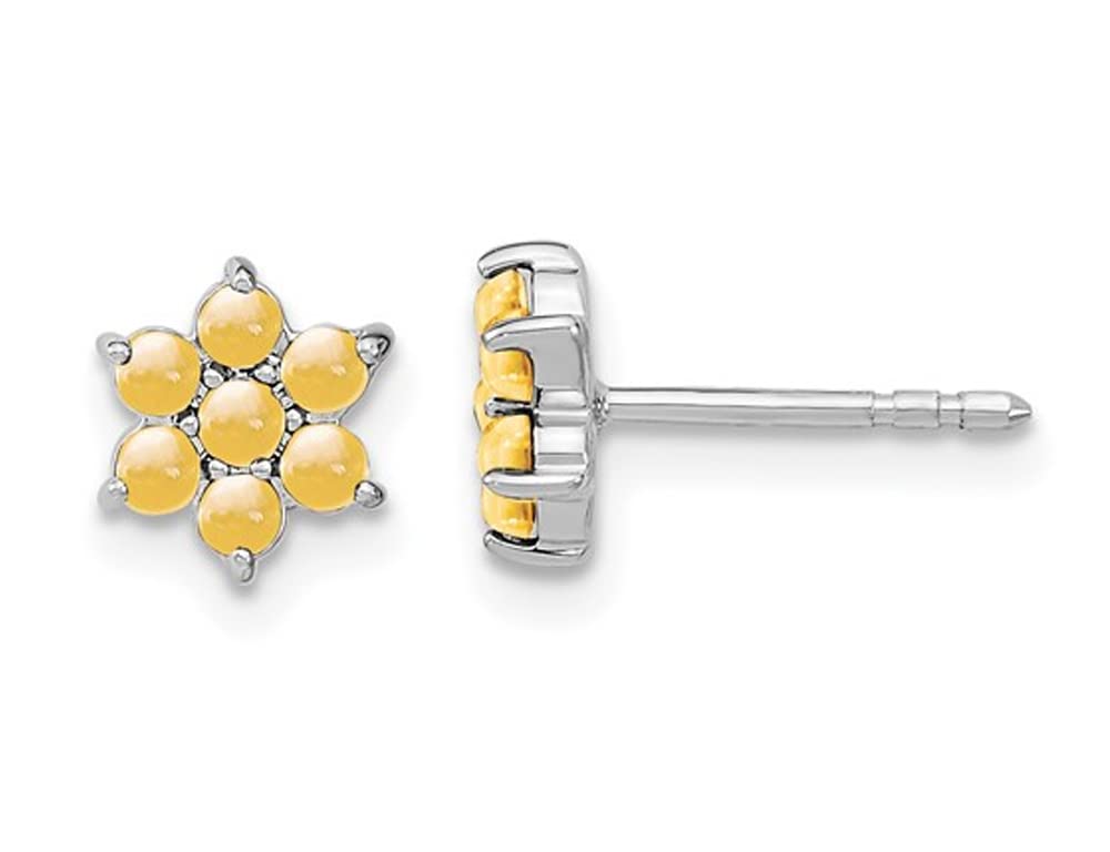 1.15 Carat (ctw) Natural Citrine Flower Button Earrings in 14K White Gold - Elegant Dangle Earrings for Women, Perfect for Weddings, Parties & Everyday Wear