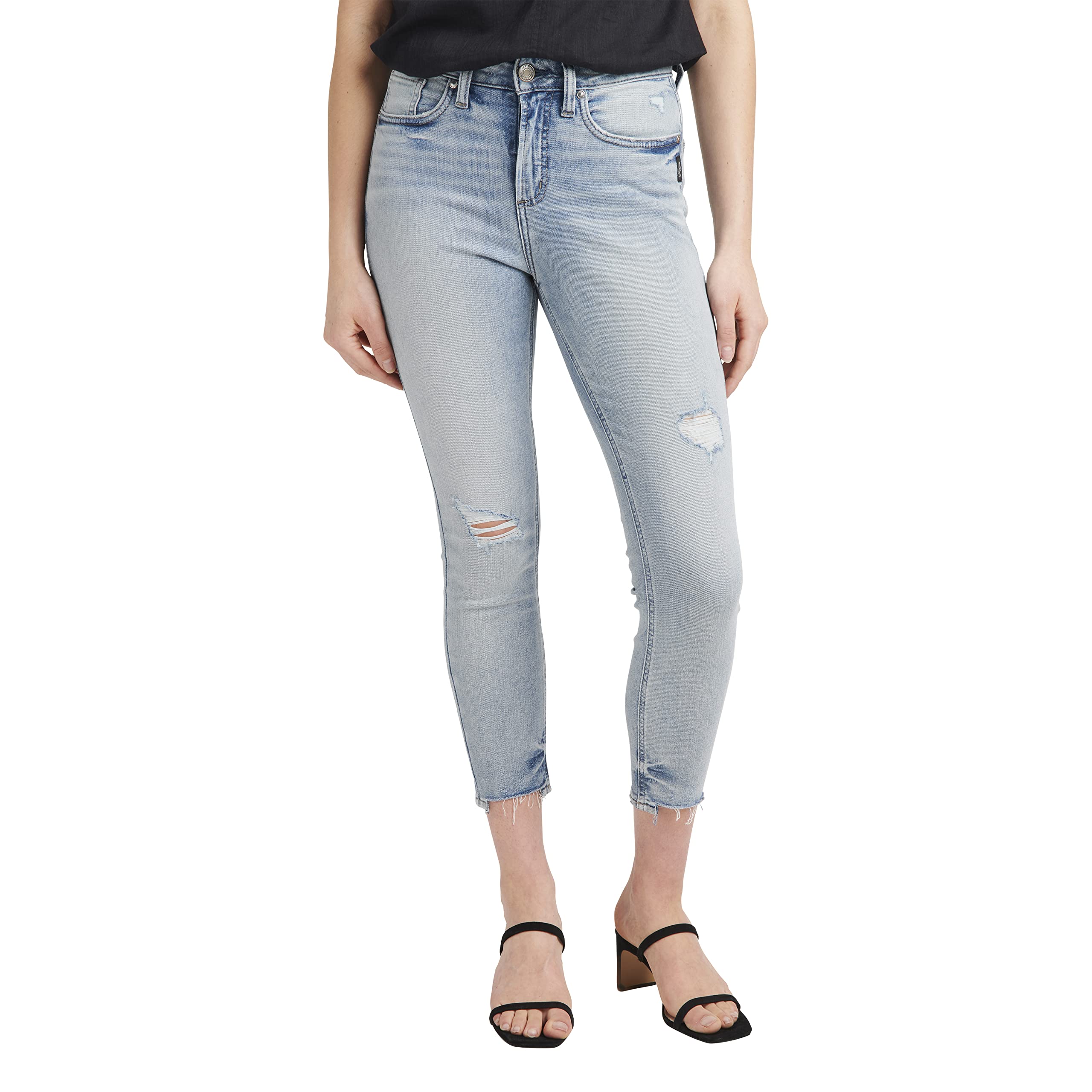 Silver Jeans Co. Women's Avery High Rise Skinny Crop Jeans - Stretch Denim Pants for Casual & Night Out | Perfect for Date Nights, Office Wear & Weekend Looks