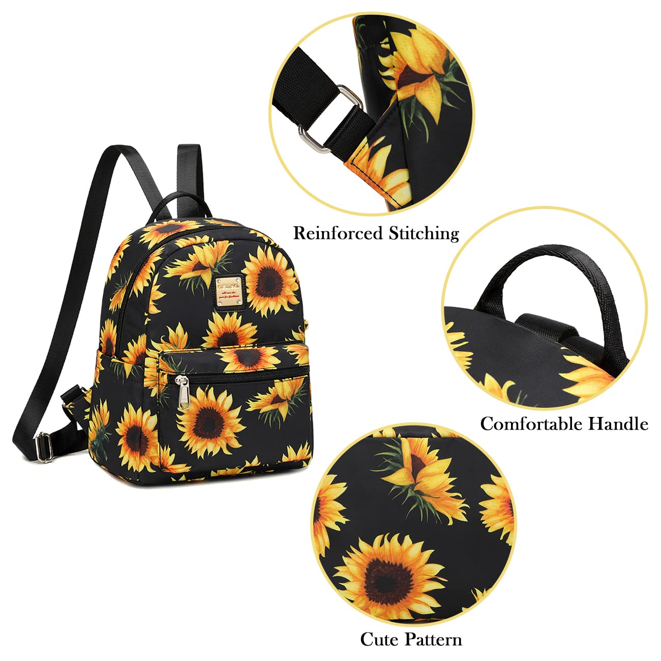 Cusangel Women's Mini Backpack Purse - Small Fashion Shoulder Bag with Water Bottle Pockets, Sunflower Design Backpack for Women & Girls | Perfect for Birthday, Mother's Day Gifts, Travel, School & Daily Use