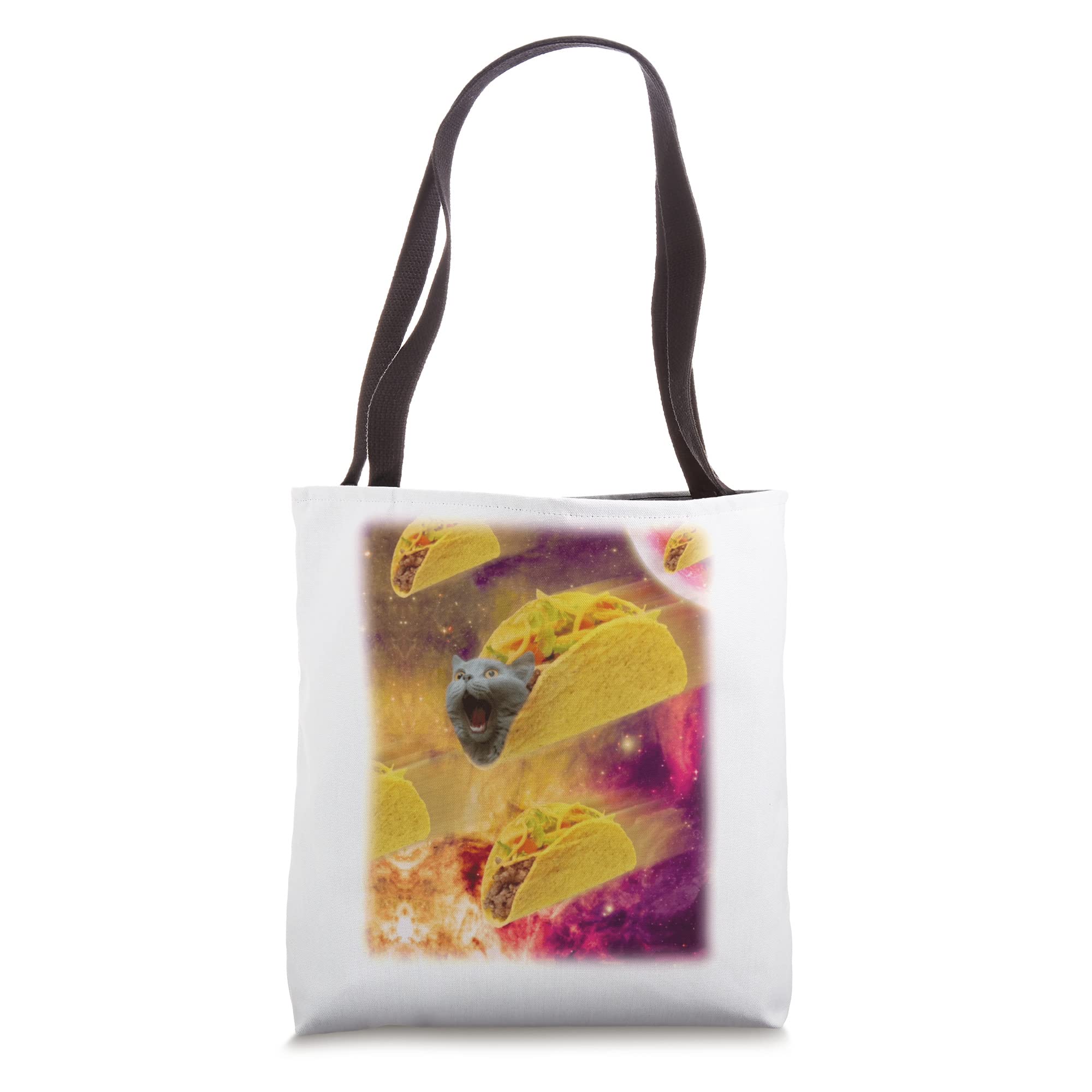 Funny Cat Astronaut Tote Bag - Space Galaxy Taco Cat Design for Taco Lovers - Perfect for Grocery Shopping, Beach Trips & Cat Lovers Gift