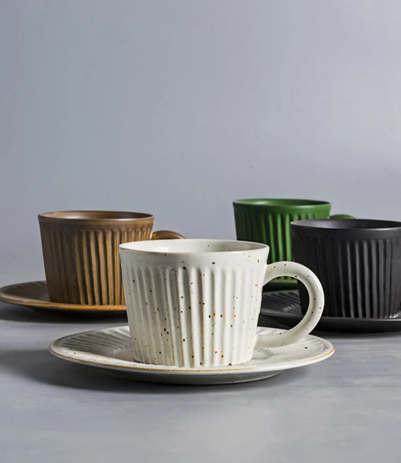 Premium Ridgeway Artisan Ceramic Coffee Cup & Saucer Set - Handcrafted Porcelain Tea Cup for Espresso, Latte & Cappuccino - Perfect for Home, Office & Cafe Use