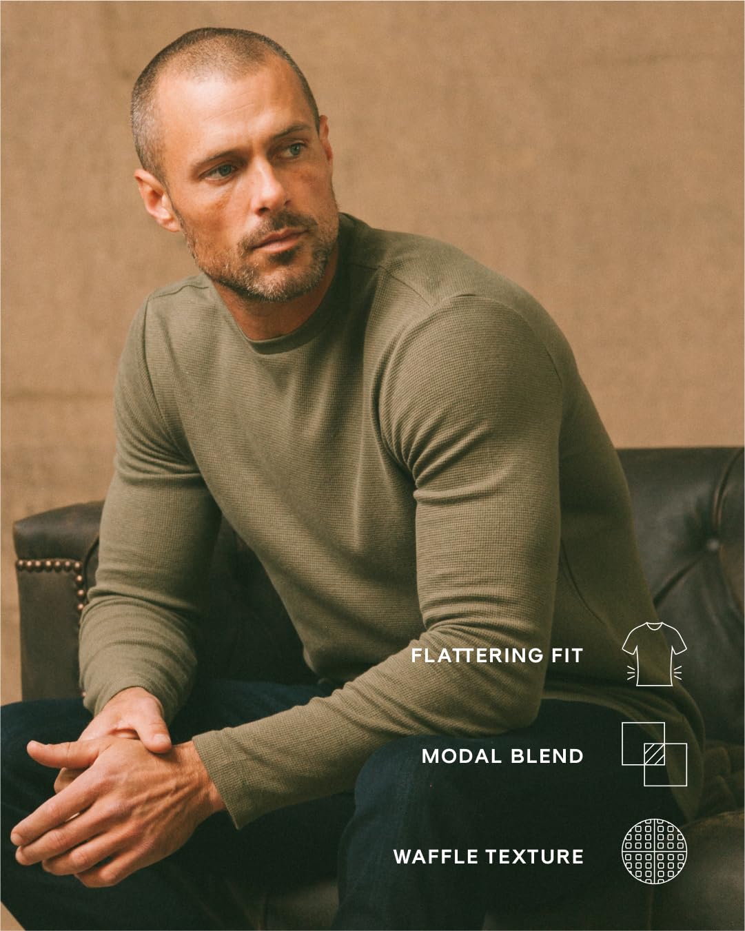 True Classic Long Sleeve Waffle Shirt for Men - Premium Fitted Thermal Henley Shirt | Soft & Breathable Cotton Blend | Casual Wear, Layering & Outdoor Activities