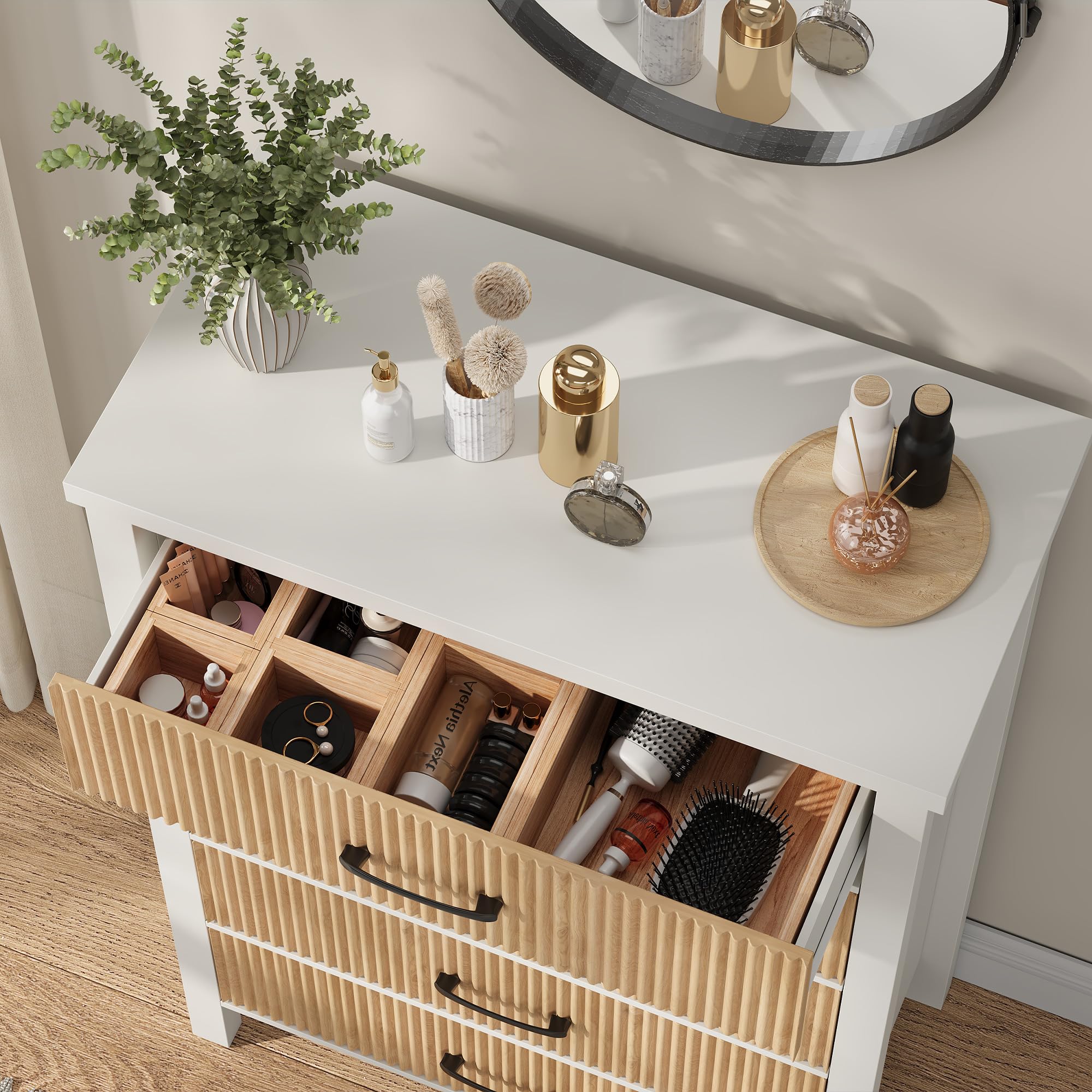 Modern White 5-Drawer Dresser for Bedroom - Solid Wood Legs, Fluted Design Tall Chest of Drawers - Large Wooden Storage for Clothes, Bedding & Accessories | Perfect for Bedroom, Living Room, Entryway & Hallway Organization