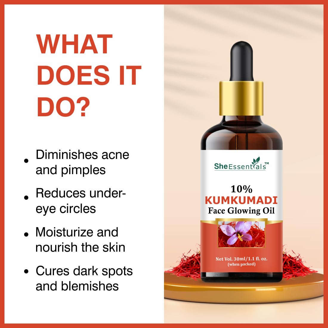 Kumkumadi Face Glow Oil - Natural Radiance Serum for Women, All Skin Types, Paraben & Sulfate Free, Cruelty-Free, 30ml | Brightening, Hydrating & Anti-Aging Facial Treatment for Daily Skincare Routine