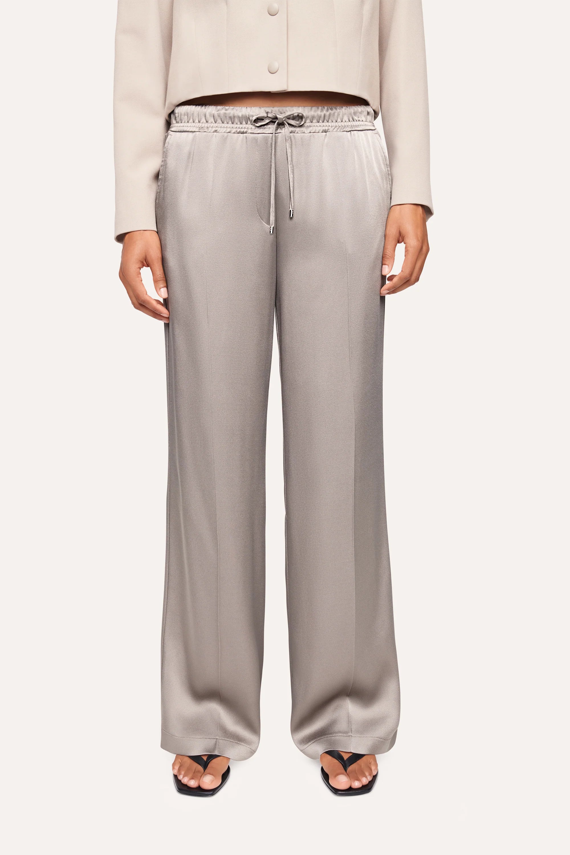Avril Wide Leg Trousers for Women - Silver Marble Print High Waist Palazzo Pants - Comfortable Office Wear & Casual Outfits