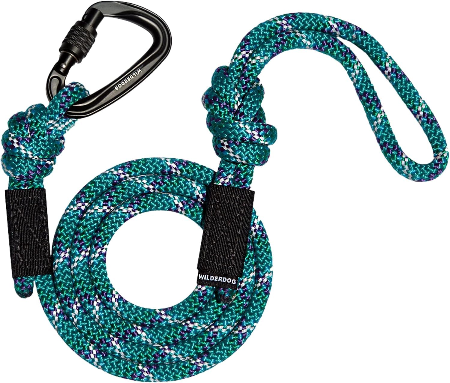 Wilderdog Heavy Duty Carabiner Climbing Rope Dog Leash - 5ft Durable Leash for Medium & Large Dogs - Islander Color - Perfect for Hiking, Camping & Outdoor Adventures with Your Pet