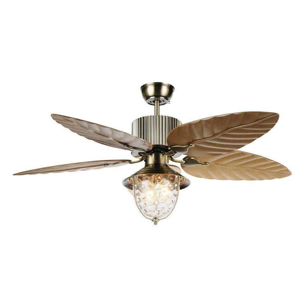 52 Inch Vintage Ceiling Fan with LED Light, 5-Blade Remote Control Chandelier Fan - 3 Speed Settings, Glass Shade for Indoor/Outdoor Use - Perfect for Living Room, Bedroom & Dining Room - E27 Base (Bulbs Not Included) | Energy Efficient Cooling & Stylish Lighting Solution