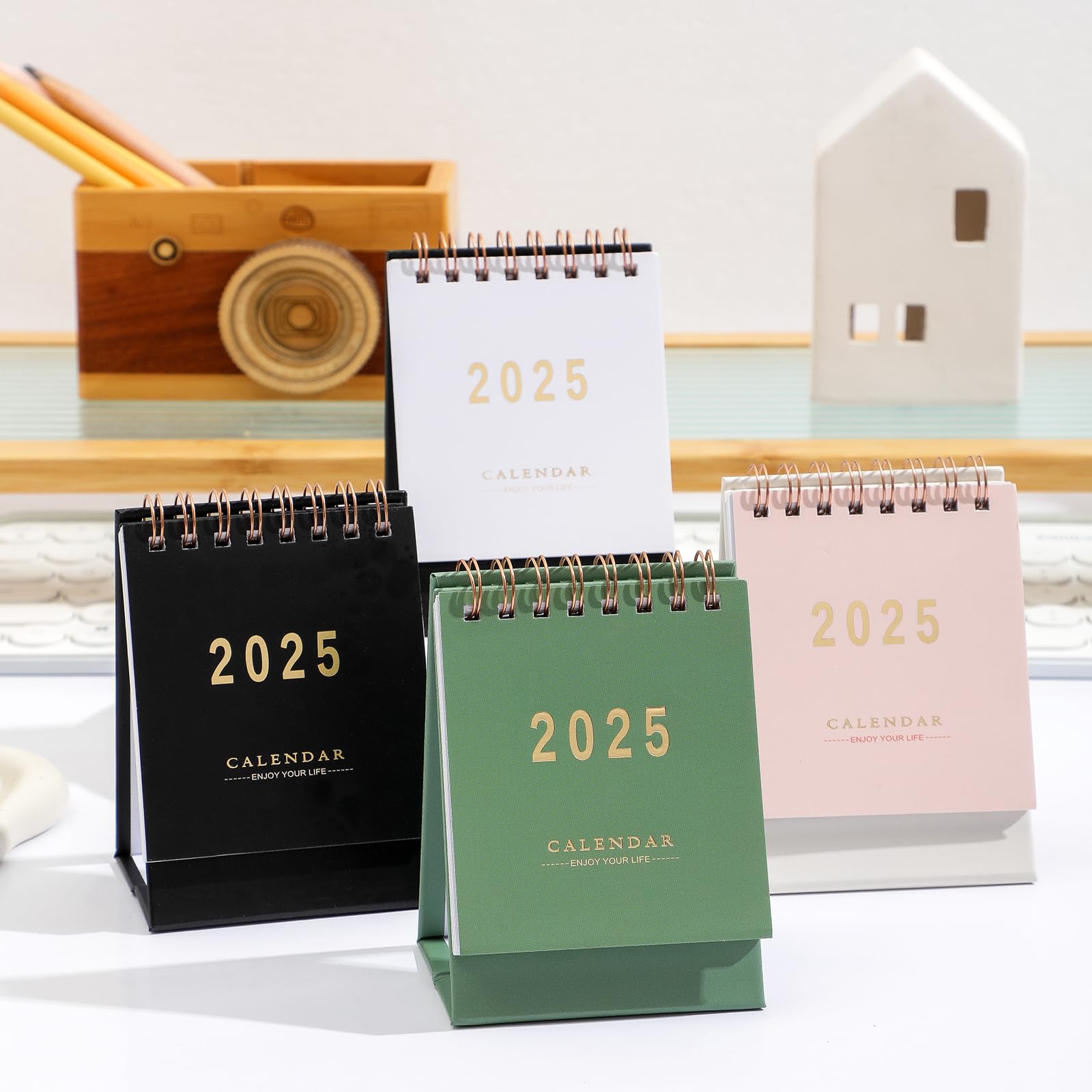 2025 Mini Desk Calendar - Standing Flip Monthly Desktop Planner with Thick Paper & Twin-Wire Binding - Home & Office Organization (Black) - Perfect for Work Desks, Study Tables & Gift Giving