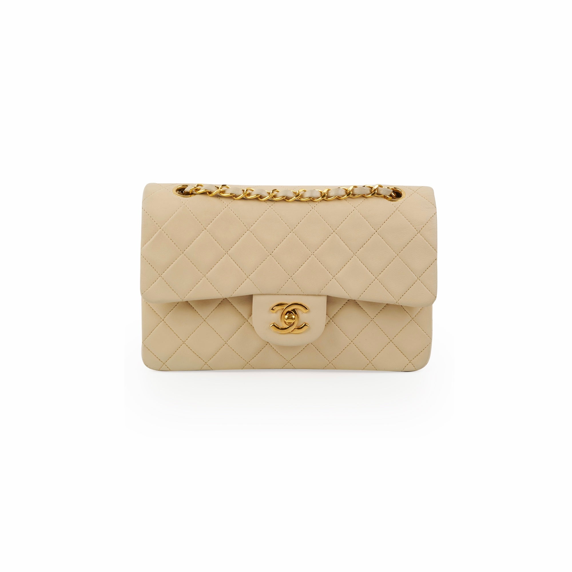 Vintage Chanel Small Double Flap Bag in Beige Lambskin Leather - Perfect for Date Night & Special Occasions