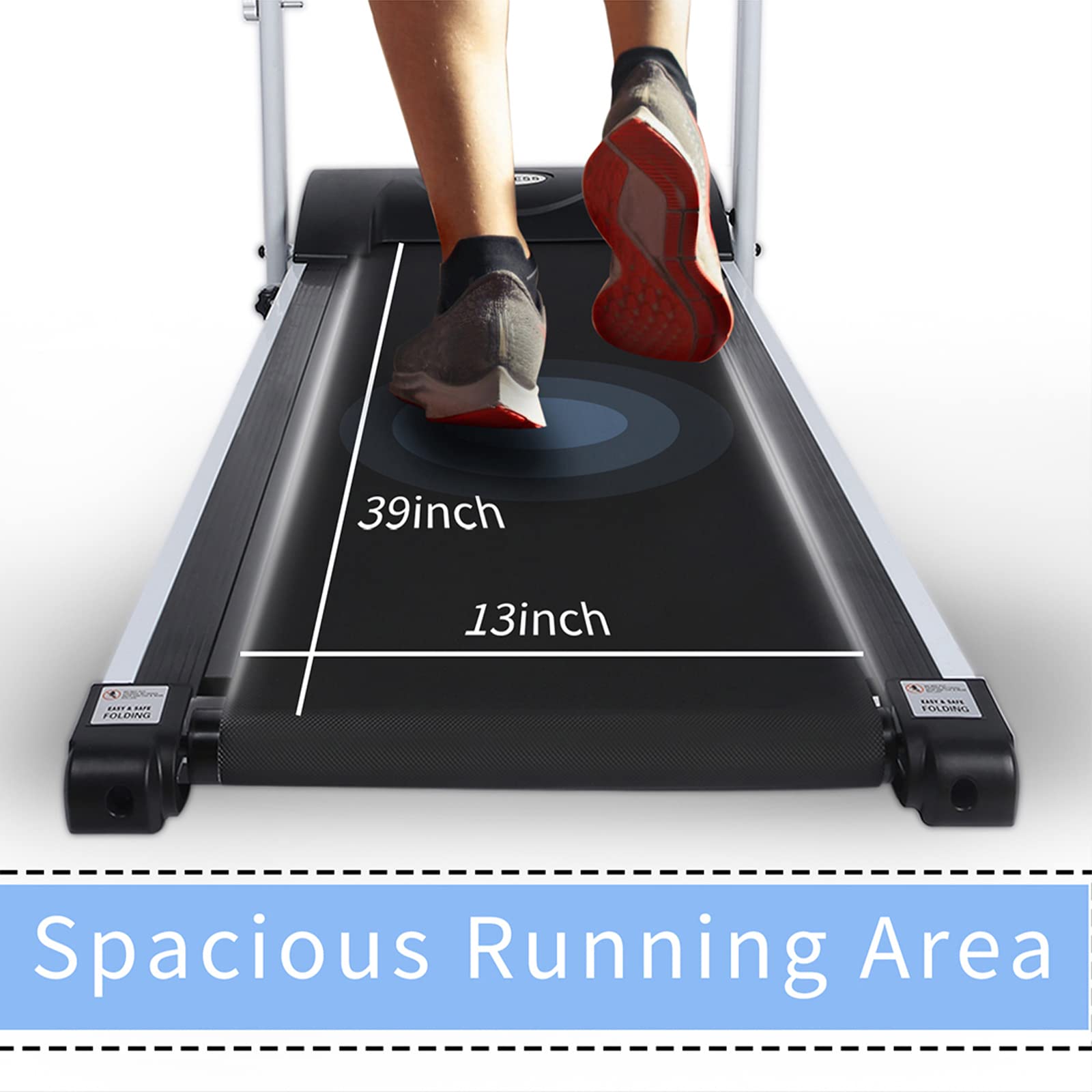 YSSOA High Performance Folding Treadmill - LCD Display Running Machine with Phone Holder | Compact Home Gym Equipment for Cardio Workout & Fitness Training | Perfect for Small Spaces, Apartments & Home Offices (White & Black)